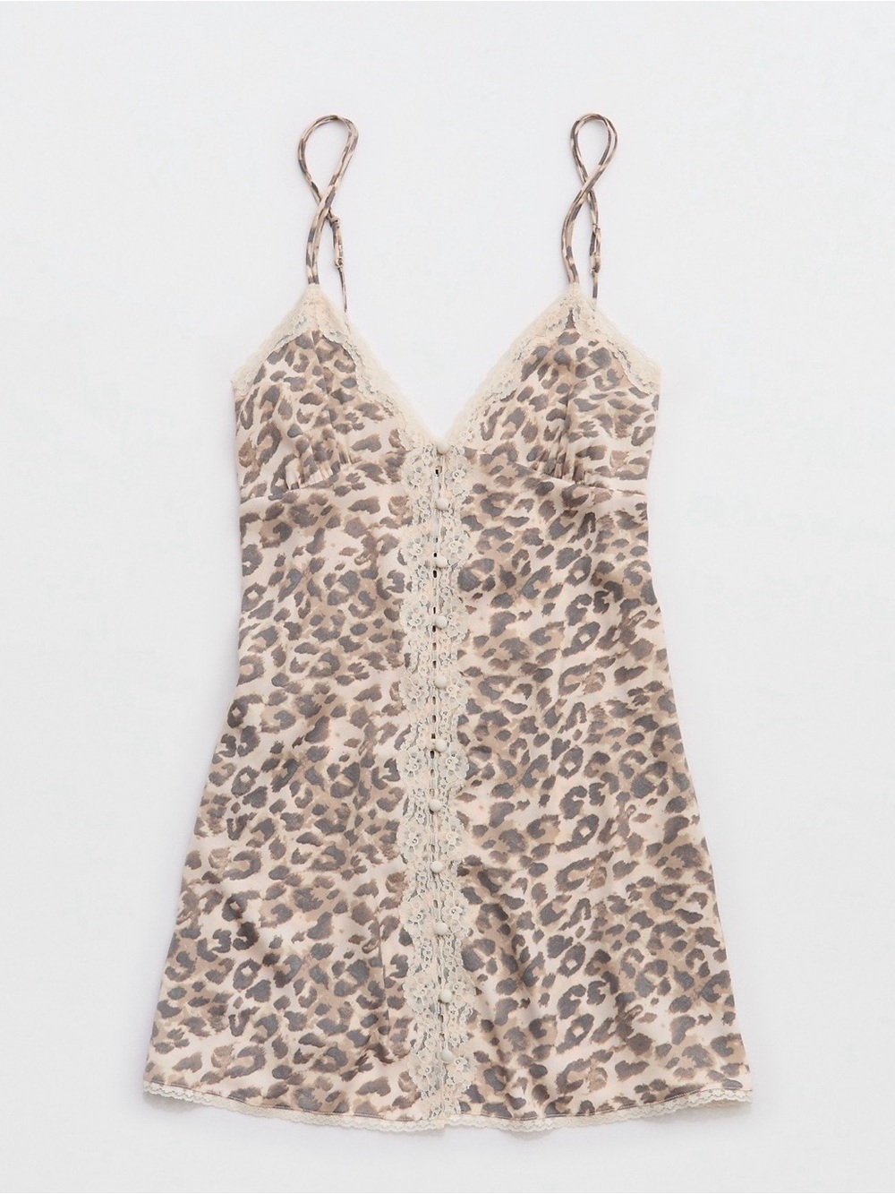 aerie Leopard Print Lace-Trim Slip - Beige & Brown - Picture 2 of 12